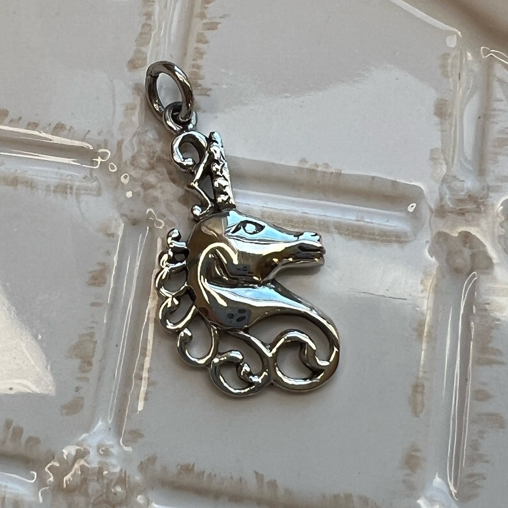 Vintage Unicorn Head Charm Openwork Mane 925 Sterling Silver